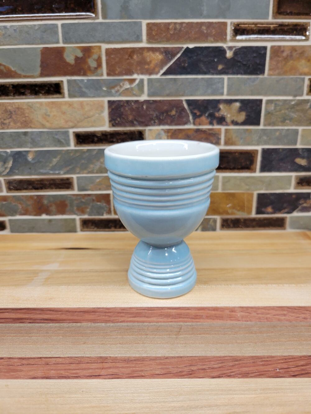 Vintage Hankscraft Blue Double Egg Cup Mid Century Art Deco Fiestaware Go Along